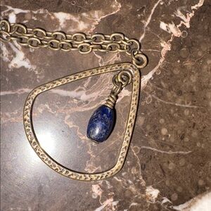 Beautiful lapiz pendant and hammered bronze necklace from Hope’s Gate worn twice